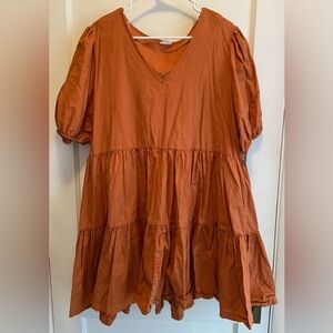 A.N.A Rust Orange Tiered V-Neck Dress with short capped sleeves